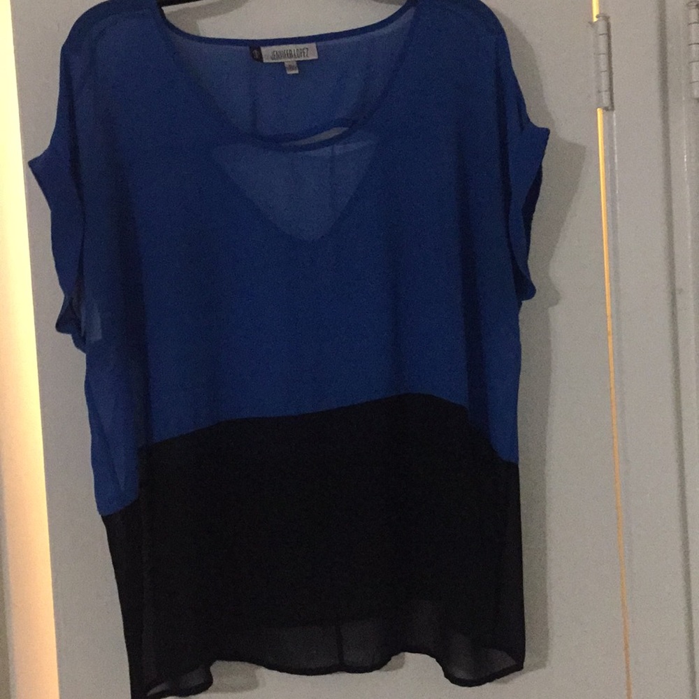 Jennifer Lopez sheer blue/black peek back